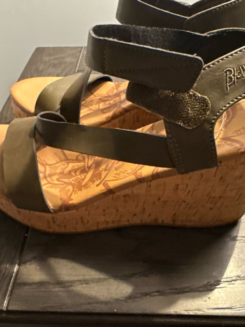 Blowfish Olive Green Platform Wedge Sandals